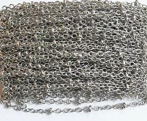 32 ft Platinum color Plated Round Cable Chain with beads, bulk beaded chain - Picture 1 of 3