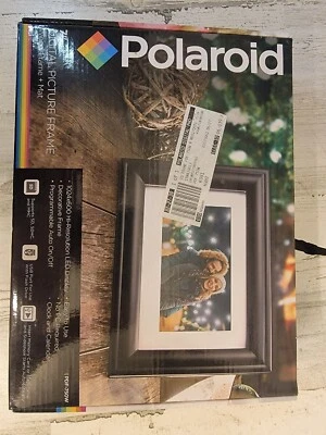 NEW in box Polaroid PDF-750W 7" Hi-Res Digital Picture Frame + Mat Black Wood - Image 1 of 2