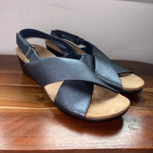 Vionic McKenna Wedge Sandals Metallic Pewter Navy Size 9.5 - Picture 1 of 4