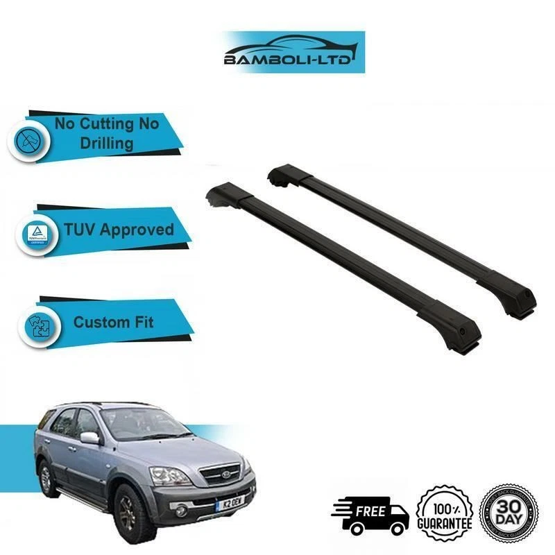 Se adapta a KIA SORENTO 1 2002-2009 barras transversales de techo rieles de aluminio JUEGO NEGRO Foto 1 de 4