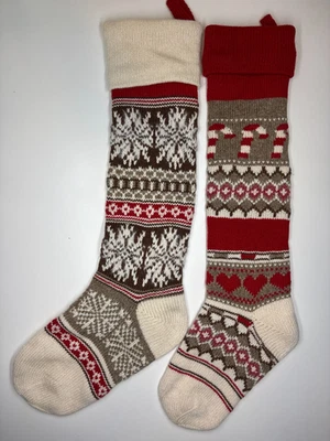 Pottery Barn 儿童圣诞长袜一对 2 羊毛混纺 Fair Isle 长针织雪 — 第 1/4 张图片