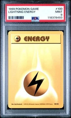 1999 POKEMON GAME #100 LIGHTNING ENERGY PSA 9 MINT BASE SET UNLIMITED - Image 1 of 2