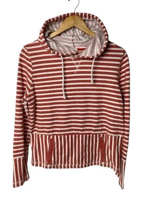 Sudadera con Capucha J.Crew Texturizada Rayas Algodón Pullover Rojo Blanco Canguro Bolsillo Mujer M Foto 1 de 4