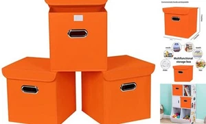 Closet Organizers Fabric Storage Bins With Lids Collapsible Cube 3 Pack Orange - Picture 1 of 8