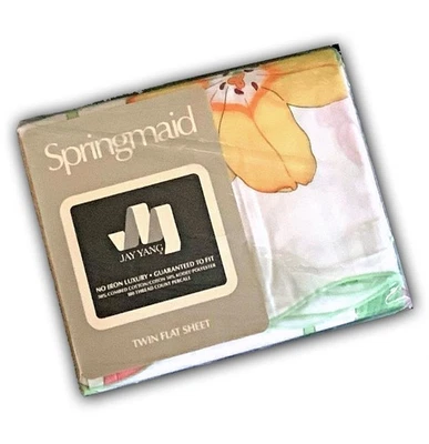 Folha plana dupla Springmaid vintage Jay Yang coral branco com estampa floral - Imagem 1 de 3