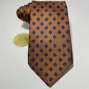 Vintage-New Cond. GUCCI Brown/Rust Metallic Silk Tie w Blue Diamonds 56x3.5” - Picture 1 of 16