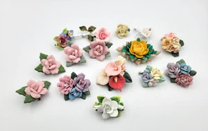 Menge 15 Vintage bis jetzt Blume Porzellan Keramik Muschel Broschen Rose Floral Pins - Bild 1 von 21