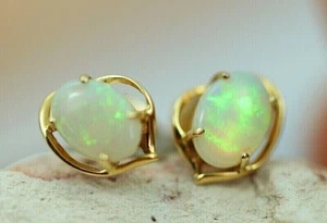 Natural Fire Opal 2.20Ct Oval Cut Solitaire Stud Earrings 14k Yellow Gold Plated - Picture 1 of 3
