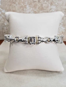 Vintage Logos Sterling Silver & 18K Glacier Cavier Classic White Topaz Bracelet - Picture 1 of 15