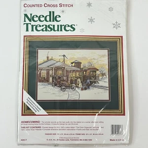Vtg JCA Needle Treasures Counted Cross Stitch Homecoming Holidays Train Snow - Picture 1 of 7