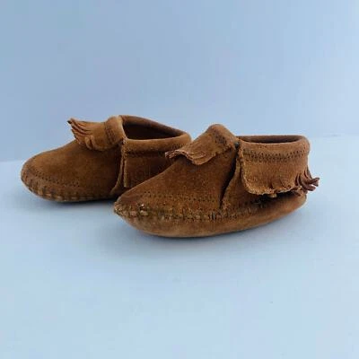 Minnetonka Infant Riley Bootie Moccasins Brown Leather Size 4 - Image 1 of 4