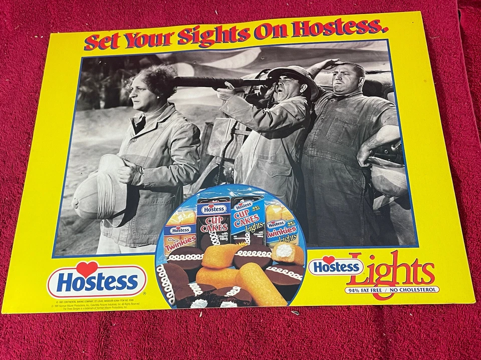 Three stooges HOSTESS advertising sign 17 x 13" 1991  Set Your Sights Twinkies - Image 1 of 4