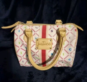 Justice Girl's Tote Handbag Small White Pink Multicolor Initial Heart Purse  - Picture 1 of 8