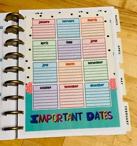Important Dates 2 Sided Dashboard Insert for use with Classic Happy Planner- - Picture 1 of 3