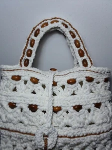 white Sicilian crochet bucket bag elegante borsa uncinetto mod. coffa siciliana - Foto 1 di 7