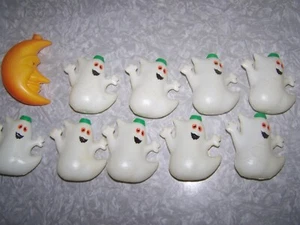 Vintage Blasform Lichterkette Abdeckungen - 9 Geister 1 Mond Mann - Halloween - Bild 1 von 3