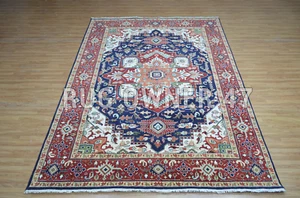 9'X12' Blue, Rust, Handmade Traditional Hand-Knotted Wool Area Rug 17839 - Picture 1 of 9