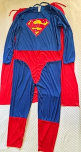 Classic Superman Superhero Adult Halloween Costume ~Suit, Cape, Belt ~ size L/XL - Picture 1 of 12