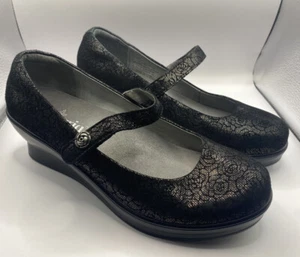 Alegria Black Suede Floral Mary Jane Womens Shoes Size 10 - Picture 1 of 10