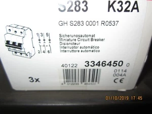 ABB    S283-K32       3 Pole 32A Din Rail Breaker - Picture 1 of 4