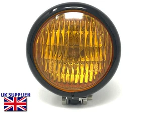 Motorbike Headlight Headlamp Yellow Lens Retro Scrambler Crash Bar Mount - Picture 1 of 12