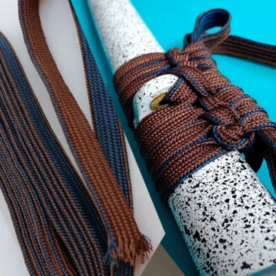 Cordón de envolver Ito Sageo de seda azul + café de calidad para JP Katana Wakizashi Tanto Foto 1 de 4