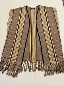 Vintage CONTEMPO Casuals Vest Woven Fringe Serape Hippie Vest Pockets sz.M/L - Picture 1 of 6
