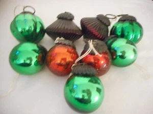 Lot of 10 Vintage Kugel Style Ornaments Green Red Crackle Glass Made in India - Picture 1 of 9