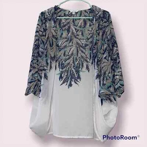 Charming Charlie cardigan medio donna bianco blu fantasia floreale trasparente fluido - Foto 1 di 10