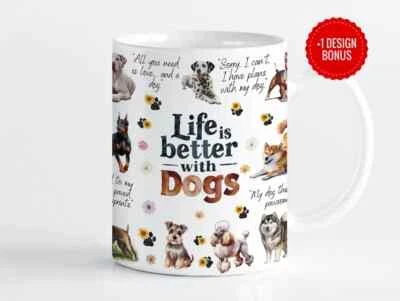 Taza de café Life is Better With Dogs 11 oz de cerámica blanca, taza para amantes de los perros Foto 1 de 2