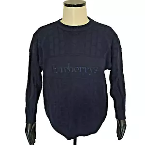 Vintage 90s Burberrys of London Oversized Spell Out Jumper Mens Large Navy Blue - Picture 1 of 10