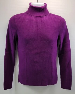 GB2) Kate Hill Woman Purple Cotton Ribbed Turtle Neck Sweater Top Large - Image 1 of 4