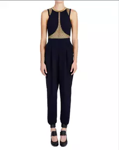 Sass & Bide JUST LIKE ME Navy Gold Embllished Jumpsuit Size 10 / 40 - Picture 1 of 4