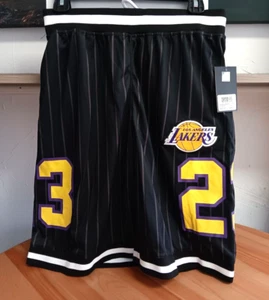 Los Angeles Lakers Men's Basketball Shorts Small NBA Brand Black White Striped - Picture 1 of 9