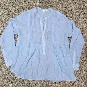 GAP Linen Blend Tunic Top Long Sleeve Button Down Light Blue Shirt M - Picture 1 of 6