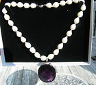 New Huge elegant  SS 130+ carat Quartz Amethyst 12-15mm cultured pearl necklace 