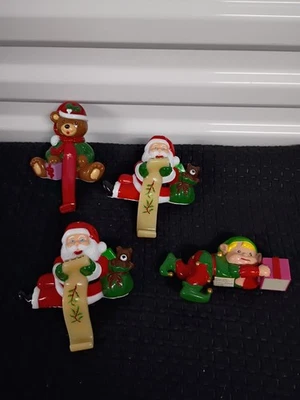 4 Vintage Hard Plastic Santa Teddybear  Stocking Hangers Shelf Sitters Christmas - Image 1 of 2