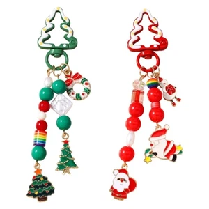 Christmas Tree/Snowman Charm Pendant Keychain With Pearls Beads Holiday Gift - Picture 1 of 10