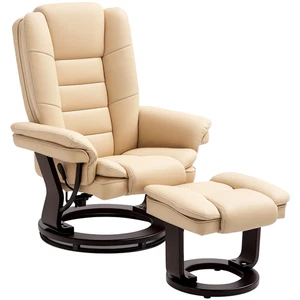 HOMCOM Swivel Manual Recliner and Footrest Set PU Leather Lounge Chair Beige - Picture 1 of 11