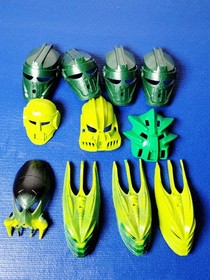 Lego Bionicle Head Face Masks Green Lot 11 Assorted Replacement Parts