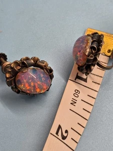 Vintage mexikanischer Opalit dichroitisch Sterlingsilber filigran Ohrringe 900 Schraubverschluss - Bild 1 von 9