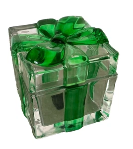 Green Art Glass Christmas Gift Present Holiday Home Bar Table Accent Decor - Picture 1 of 9