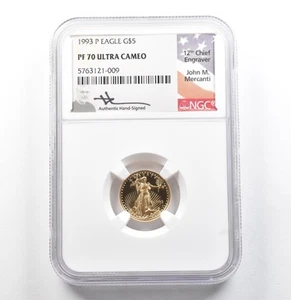 1993-P $5 American Gold Eagle Mercanti 1/10 Oz PF70 UCAM NGC *0091 - Picture 1 of 3