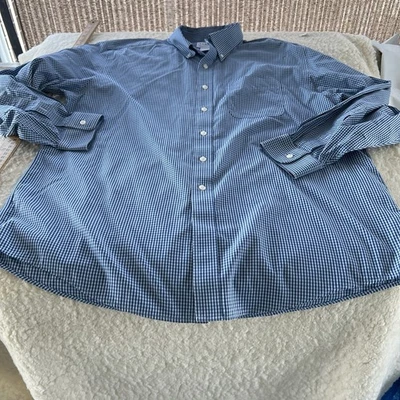 LL BEAN Shirt Mens 16 32 Wrinkle Free Pinpoint Oxford Dress Check Cotton Blue - Image 1 of 4