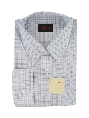 $550 Brioni Blue Plaid Cotton Shirt - Slim - XXL US/XXL EU- (BR821251) - Image 1 of 4