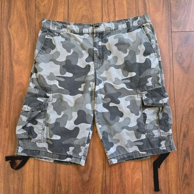 Pantalones Cortos Y2K Gris Camuflaje Southpole Desteñidos Sueltos Cargos con Patrón de Rejilla - 40x13 Foto 1 de 3