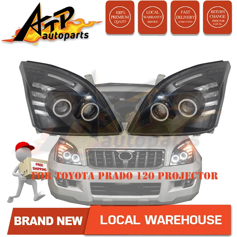 For Toyota Prado 120 Series 02-09 LED Headlights Pair Front Lamp Angel Eye Black - image 1 of 4