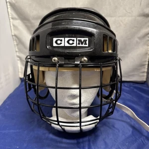 Vintage CCM HT2 Black Hockey Helmet With Mask Senior Medium 6 7/8”- 7 5/8” - Picture 1 of 16