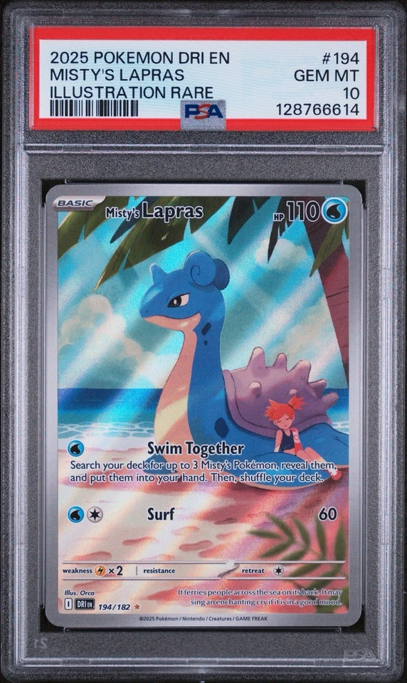 2025 POKEMON DRI EN-DESTINED RIVALS ILLUSTRATION RARE #194 MISTY'S LAPRAS PSA 10 - Image 1 of 2