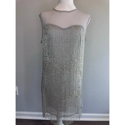 Minivestido gris adornado plata brillante flecos cuentas talla US 8 fiesta ASOS NUEVO CON ETIQUETAS Foto 1 de 4